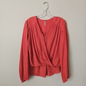 Free People Coral Red Twist-Front Blouse